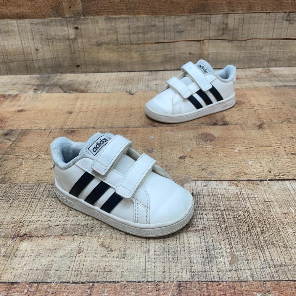 Adidas Shoes Kids Size 6K 22 White Black Strap Casual Sneaker EF0118